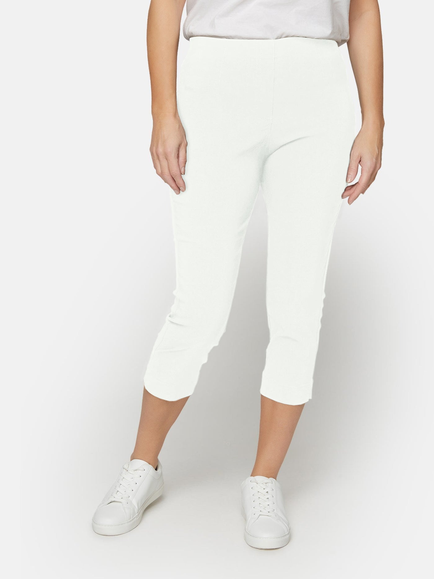 Capri Leggings - Hvid - Elastik i Taljen