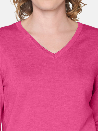 Strik Pullover med V-hals - Pink