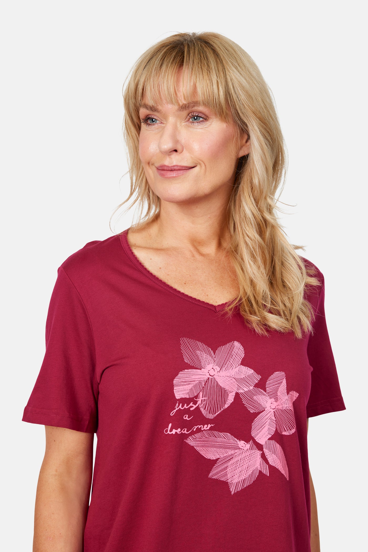 Natkjole - Rød - Blomster Print