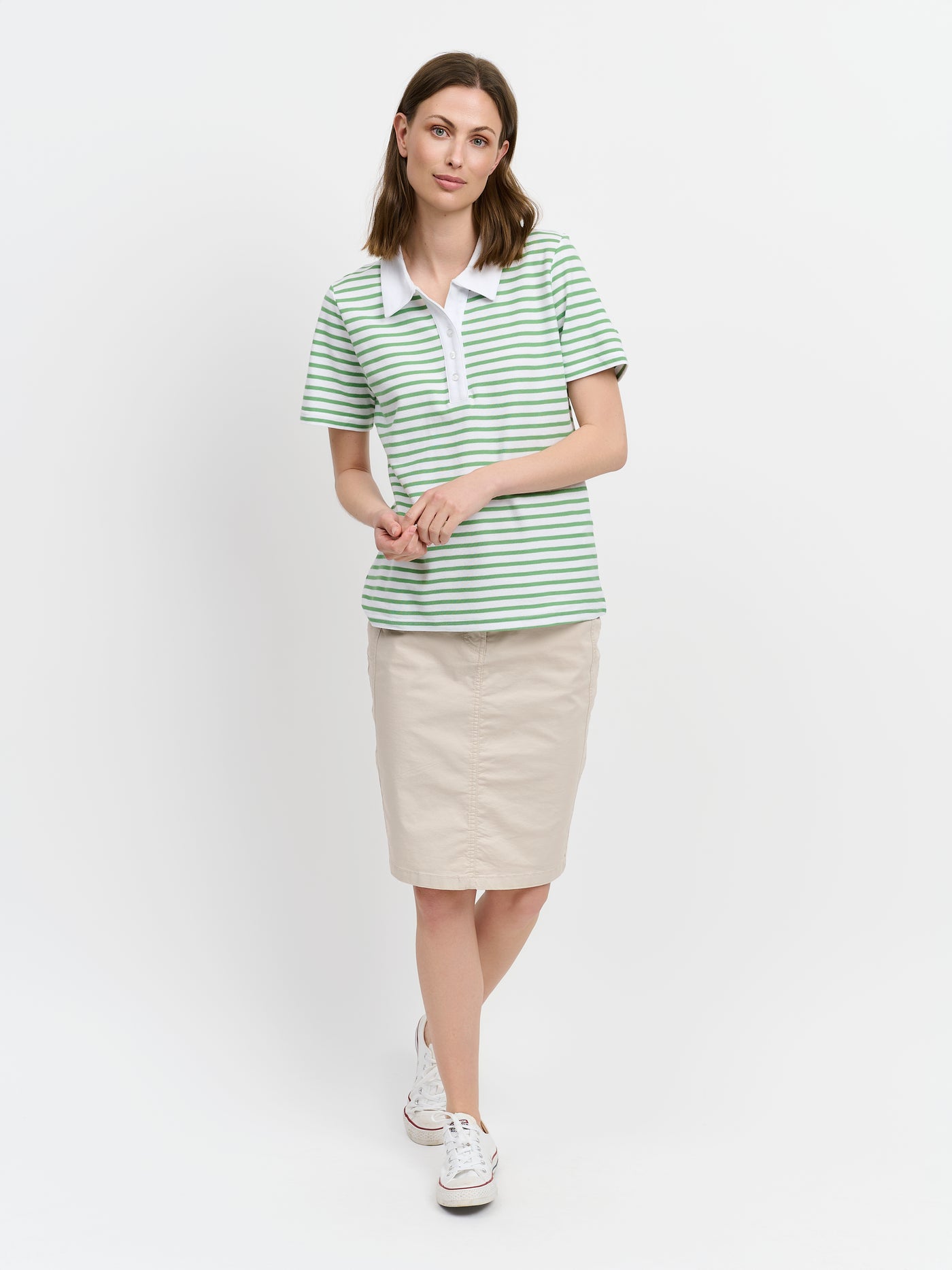 Polo T-shirt - Grøn - Stribet